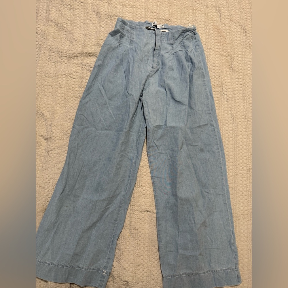 Cotton Chambray Color Wide-Leg Pants | size 13-14